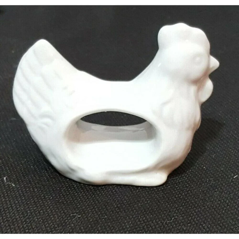 Vintage White‎ Chicken HEN Porcelain Napkin Rings Set of  5